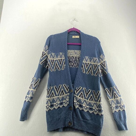 Hollister‎ Oversized Knit Button Cardigan Blue, Navy and White Womens Size M - Picture 8 of 12